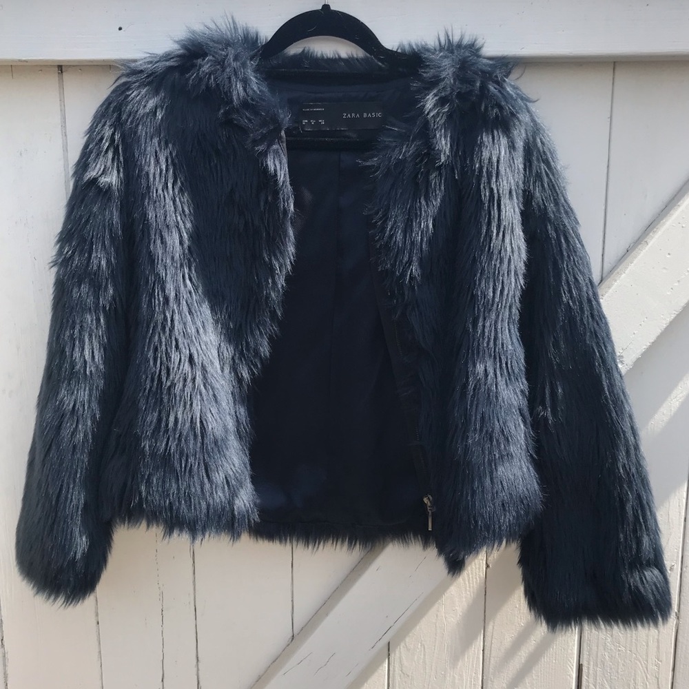 Ocean blue faux for cropped coat